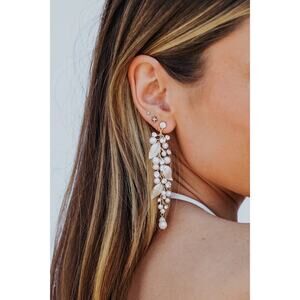 Untamed Petals Perla Bridal Earrings long pearl gold handmade